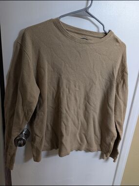 Men's Long Sleeve Waffle Crewneck Shirt - Tan